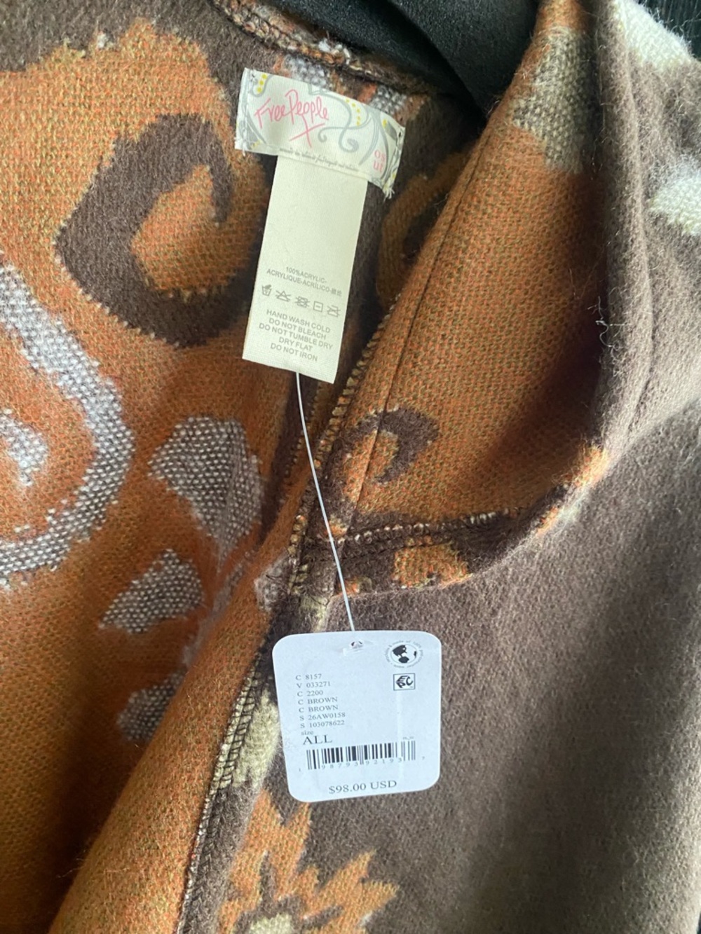 Free People Brown & Tan Hooded Poncho Sweater - Picture 4 of 5